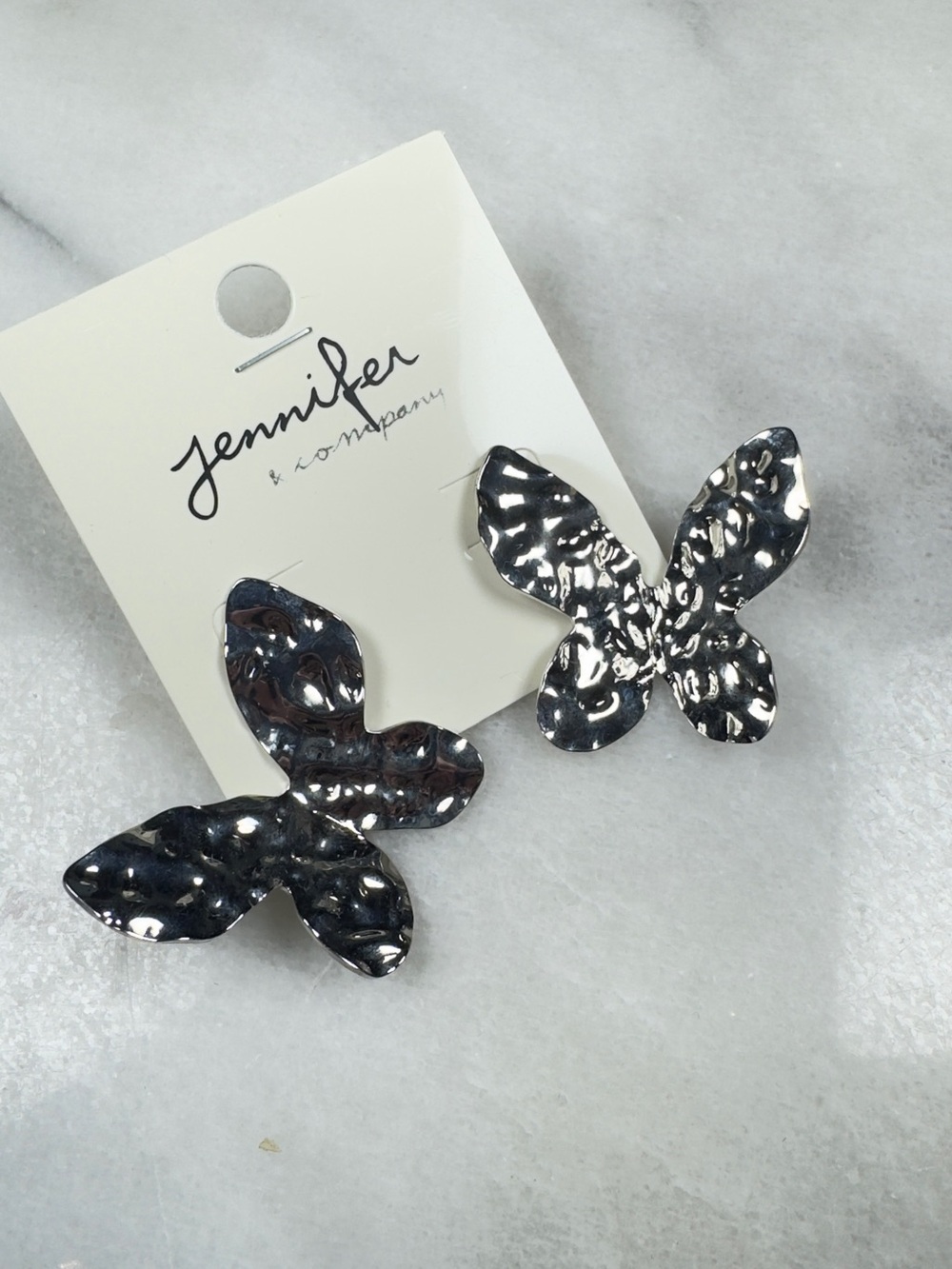 Jennifer and Company Silver Butterfly Stud Hammered Earrings